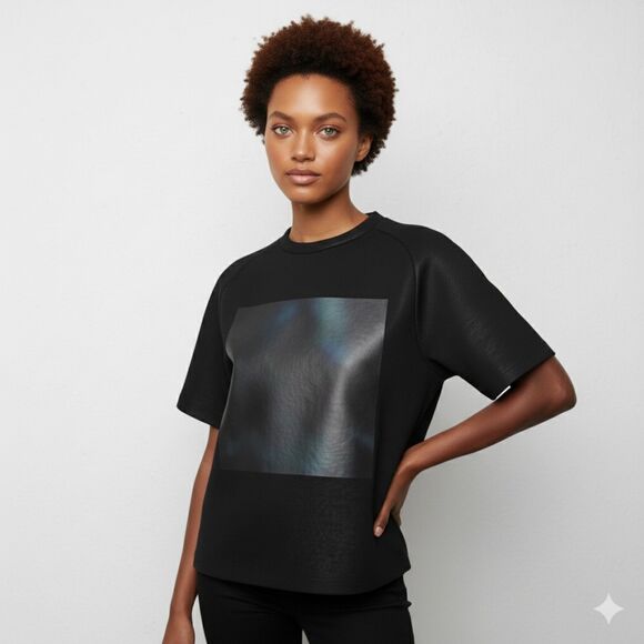 Alexander Wang Metallic Black Silver Box Graphic T-Shirt Women’s Size S - Picture 1 of 8